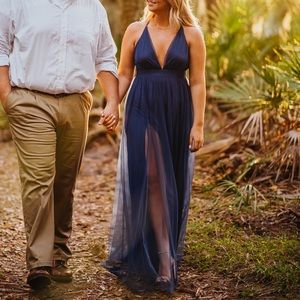 Royal Blue Tulle Maxi Dress